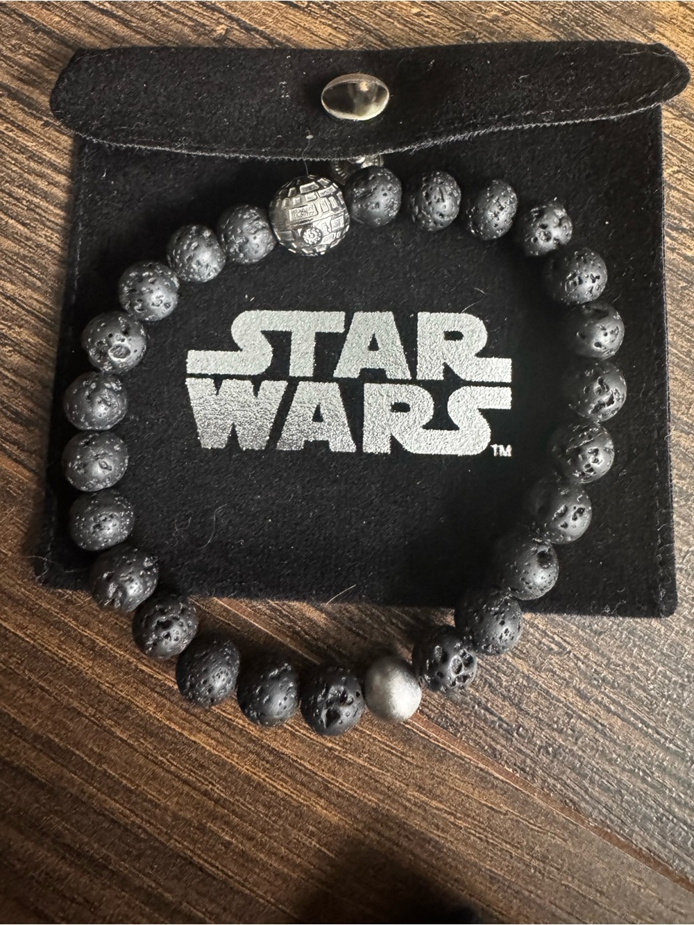 Star Wars Black Lava Bead Bracelet with Death Star Accent